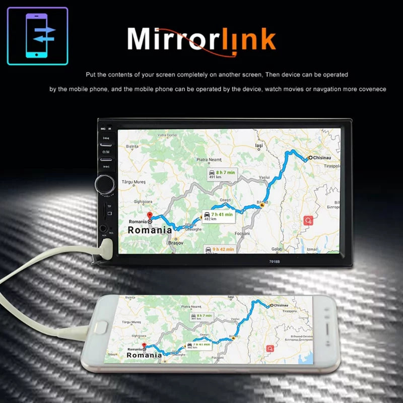 Car Radio Double Din Car Stereo 7 Inch Touch Monitor with Bluetooth Mirror Link USB FM Radio Audio Receiver with Backup Camera and Remote Control