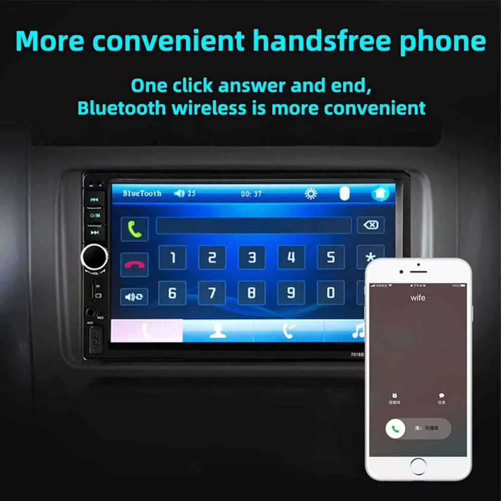 Car Radio Double Din Car Stereo 7 Inch Touch Monitor with Bluetooth Mirror Link USB FM Radio Audio Receiver with Backup Camera and Remote Control