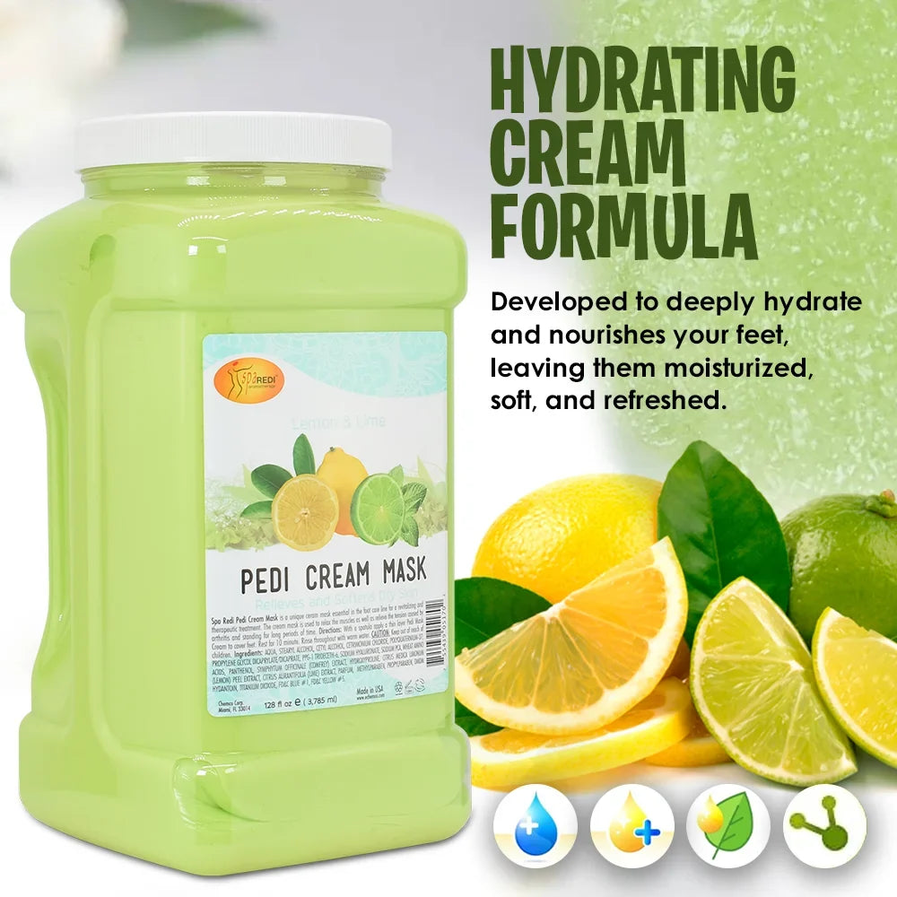 SPA REDI - Body and Foot Cream Mask, Lemon, 128 Oz - Pedicure Massage for Tired Feet and Body, Hydrating, Fresh Skin - Refurbished with Hyaluronic Acid, Amino Acids, Panthenol, Comfrey Extract