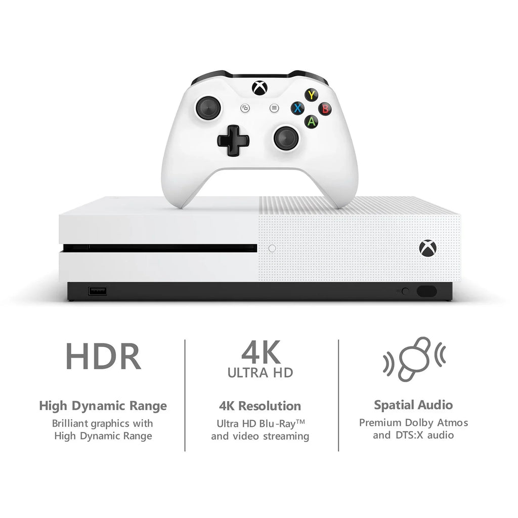 Pre-Owned Xbox One S 500GB White Gaming Console + Gaming Earbuds With Microphone BOLT AXTION Bundle