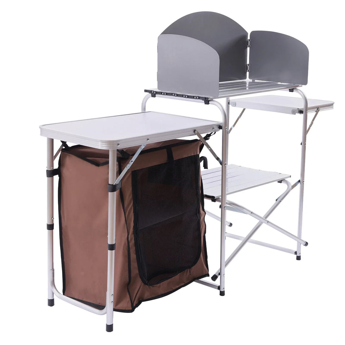 Folding Camping Station Portable Barbecue Table Rack+Brown Fabric Cover