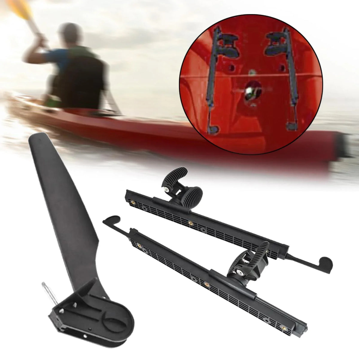 AMLESO Kayak Rudder Kayak Foot Pegs Boat Tail Fluid Rudder with Foot Brace Pedals for Fishing Boat Canoeing Marine Accessories