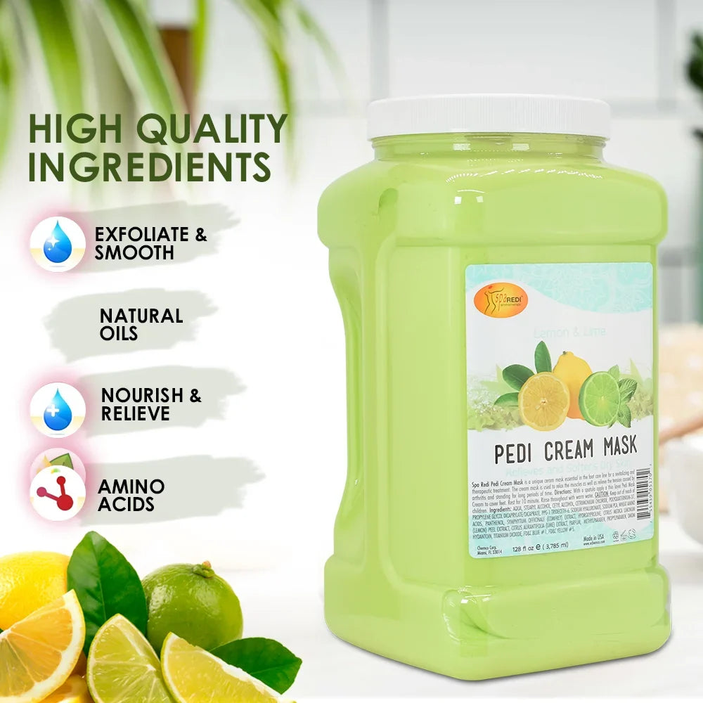 SPA REDI - Body and Foot Cream Mask, Lemon, 128 Oz - Pedicure Massage for Tired Feet and Body, Hydrating, Fresh Skin - Refurbished with Hyaluronic Acid, Amino Acids, Panthenol, Comfrey Extract