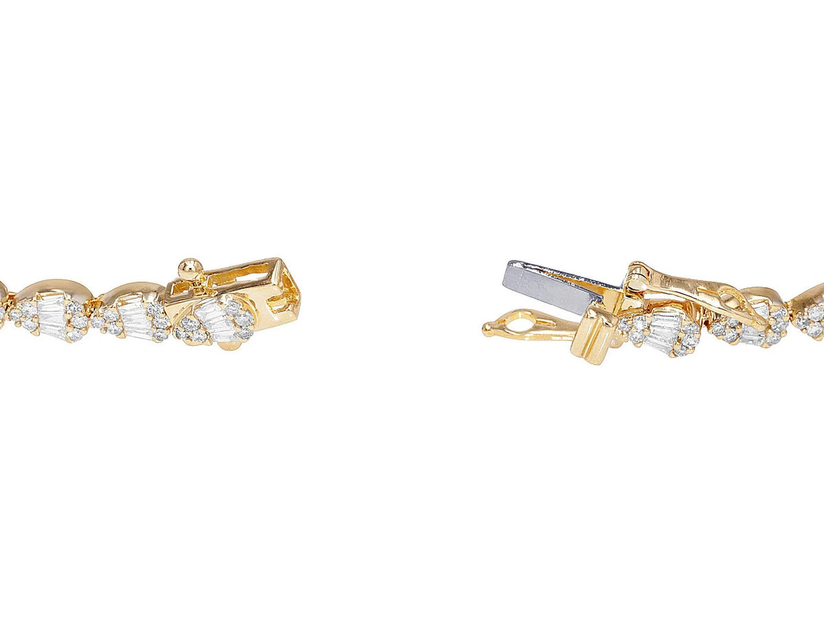 Tear Shaped Baguette Cluster 2.70 CT Diamond Tennis Link Bracelet Gold 4MM 7.75"