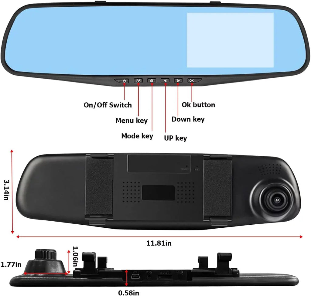 Mirror Dash Cam for Car, 4.3" Backup Smart Rearview Mirror Camera, Liquid HD 1080P Front and Rear Wide Angle,
