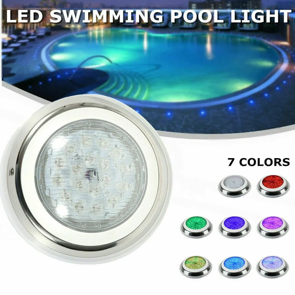 12V 54W RGB Fluid Swimming Pool Light 7 Color-Change LED Lights w/Remote IP68 Fluid Stainless Steel