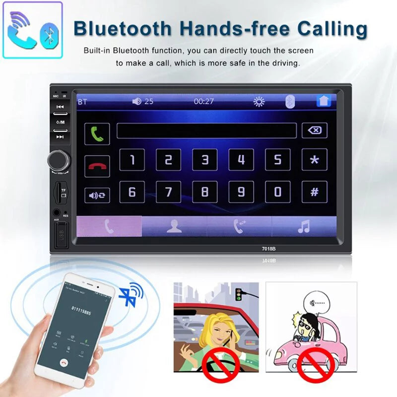 Car Radio Double Din Car Stereo 7 Inch Touch Monitor with Bluetooth Mirror Link USB FM Radio Audio Receiver with Backup Camera and Remote Control