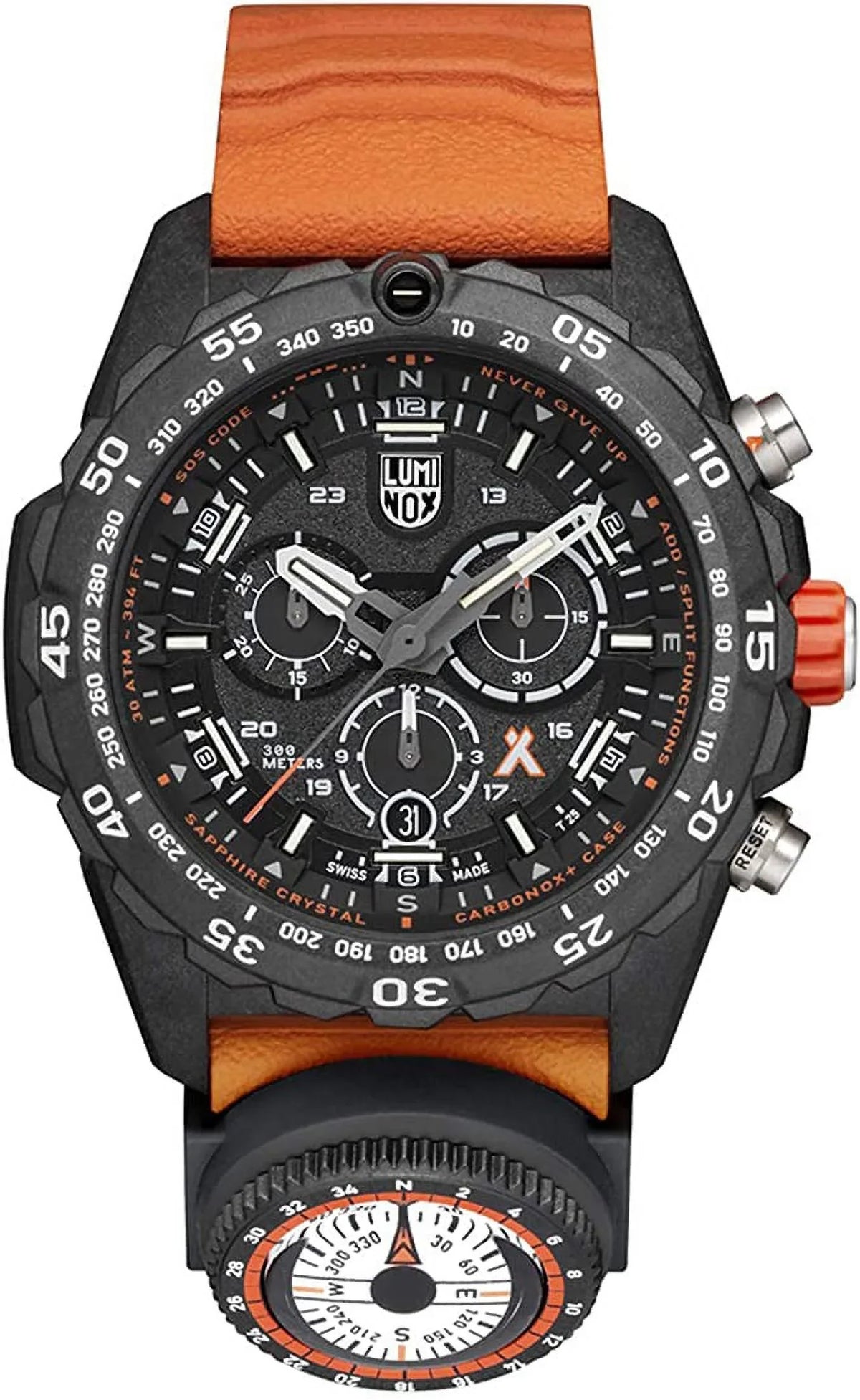 Luminox Bear Grylls Mens Watch Survival Master Series - 3749: 45mm Black/Orange Stainless Steel Swiss Made 300 M Liquid Resistance
