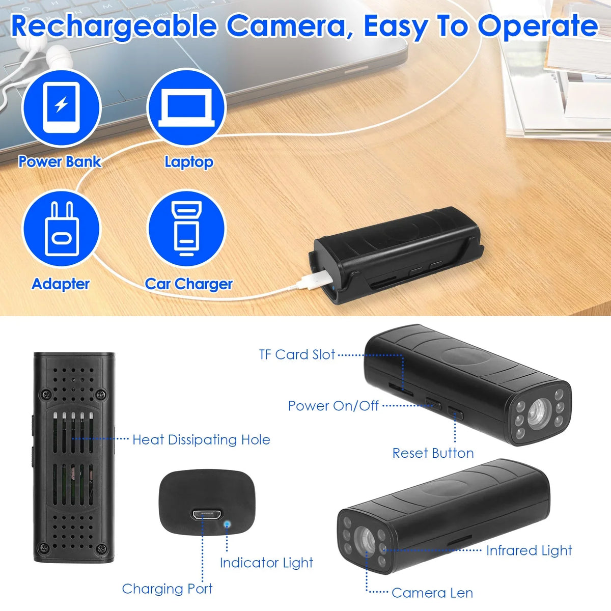 Wireless Backup Camera iMounTEK RVs Trailer Camera with Adhesive Base Built-in Battery Fluid Night Vision Rear Camera for Trucks Camper Car