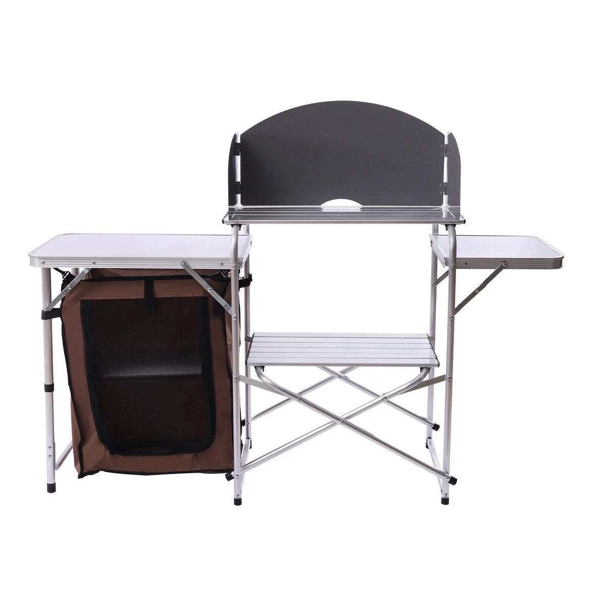 Folding Camping Station Portable Barbecue Table Rack+Brown Fabric Cover