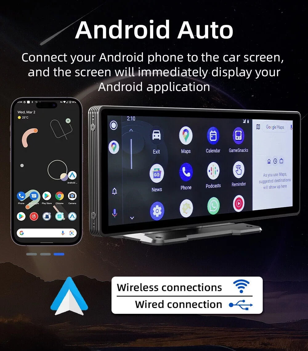 Portable Car Stereo Wireless CarPlay & Android Auto, Car Radio 10.26" Monitor Bluetooth5.0, Mirror Link, Maps Navigation, Voice Control,AUX Cable Vehicles