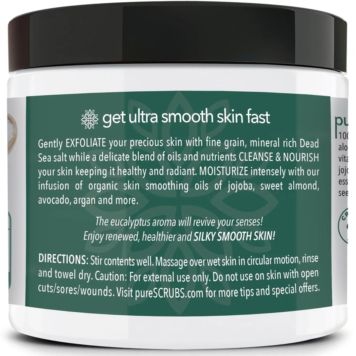 pureSCRUBS Premium Organic Body Scrub Set - Large 16oz EUCALYPTUS BODY SCRUB - Pure Dead Sea Salt Second-hand Organic Essential Oils & Nutrients + FREE Wooden Spoon, Loofah & Mini Exfoliating Bar Soap