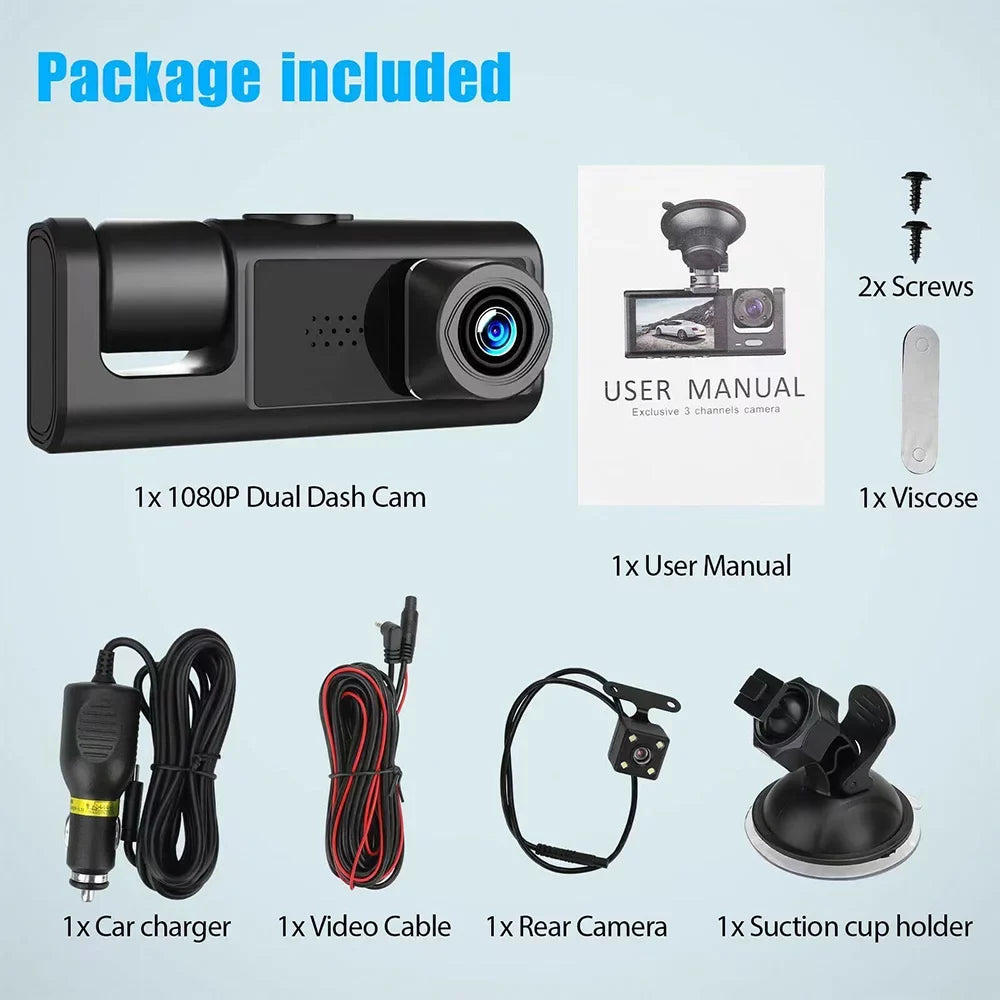 Kepeak 1080P HD Front/Rear/Inside Video Recorder Camera G-Sensor Car Dual Lens Dash Cam