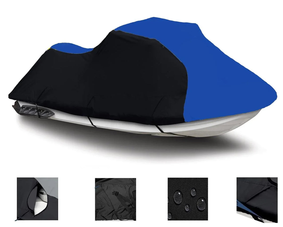 BLACK / BLUE HEAVY-DUTY, 600 DENIER Cover Compatible for Sea Doo Sea-Doo Bombardier GTi 2006 2007 2008 2009 / SE 155 2007 2008 2009 2010 Jet Ski Trailerable Cover