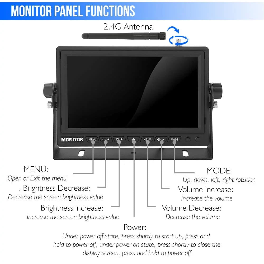 PYLE PLCMTR78WIR - 2.4Ghz Vehicle Camera & Video Monitor System with Wireless Video Transmission, Liquid Rated Cam, Night Vision, 7?? -inch Display (for Bus, Truck, Trailer, Van)