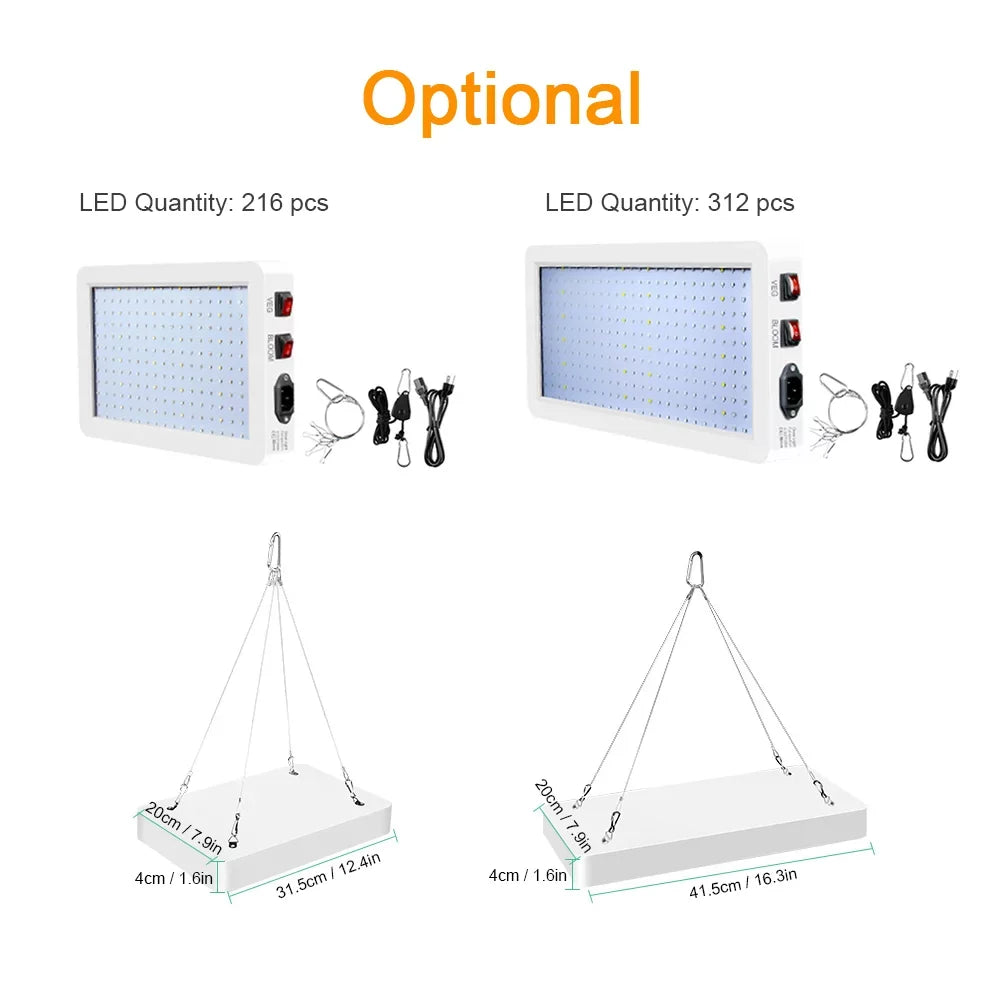 Htovila 2000W LED Grow Light for Indoor Plants 312 LEDs Full Spectrum Veg and Bloom Dual Switch IP65 Liquid Hanging Plant Growing Lamps for Seedlings Flowers Greenhouse