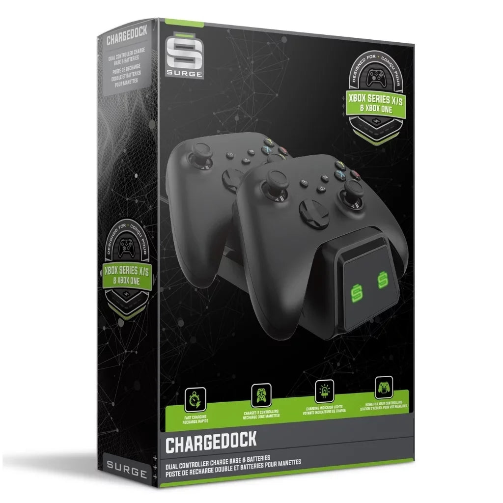 Xbox Series S 512GB Digital Console with Extra Wireless Controller - Carbon Black - Surge CHARGEDOCK Dual Charge Base and Powerpack Battery/Charge Cable Bundle with Microfiber Cleaning Cloth