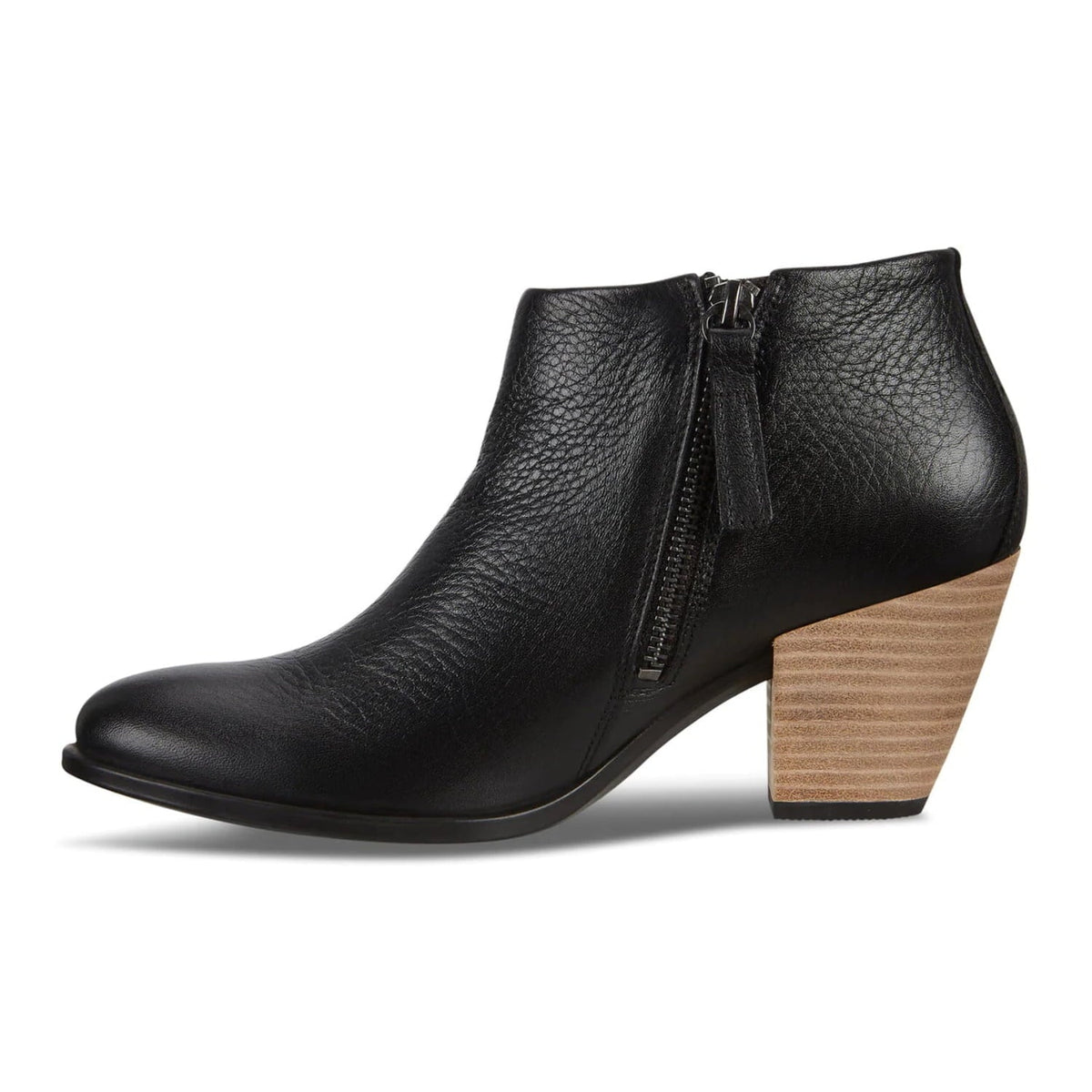 Ecco Women's Black Leather Western Fluid Resistant Ankle Booties