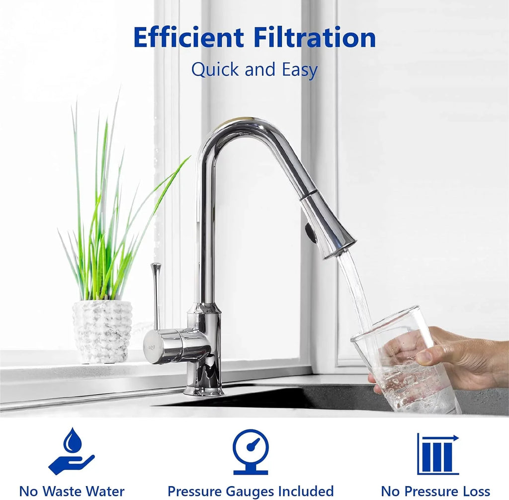 Whole House Fluid Filter Housing, Universal 20-Inch Housing 4.5” X 20”, 1-Inch NPT Inlet Outlet, Heavy Duty Standard Size Replacement Includes Bracket, Pressure Gauge, Wrench
