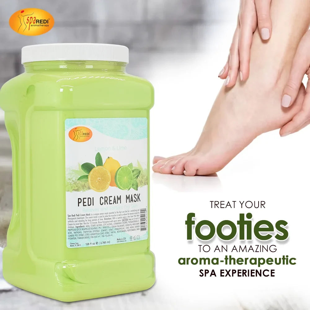 SPA REDI - Body and Foot Cream Mask, Lemon, 128 Oz - Pedicure Massage for Tired Feet and Body, Hydrating, Fresh Skin - Refurbished with Hyaluronic Acid, Amino Acids, Panthenol, Comfrey Extract