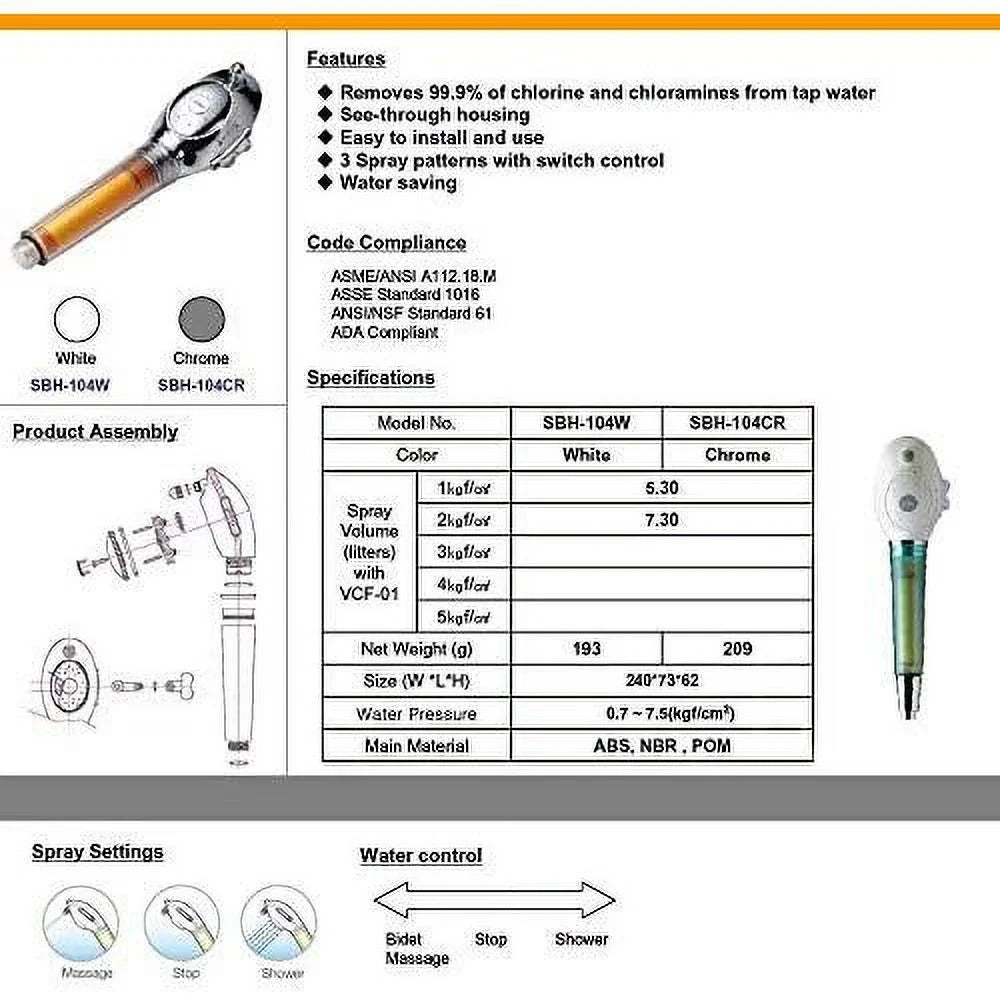 shower head with Liquid filter by - 2 shower filters included - removes up to 99.9% of chlorine and chloramines - low flow high pressure