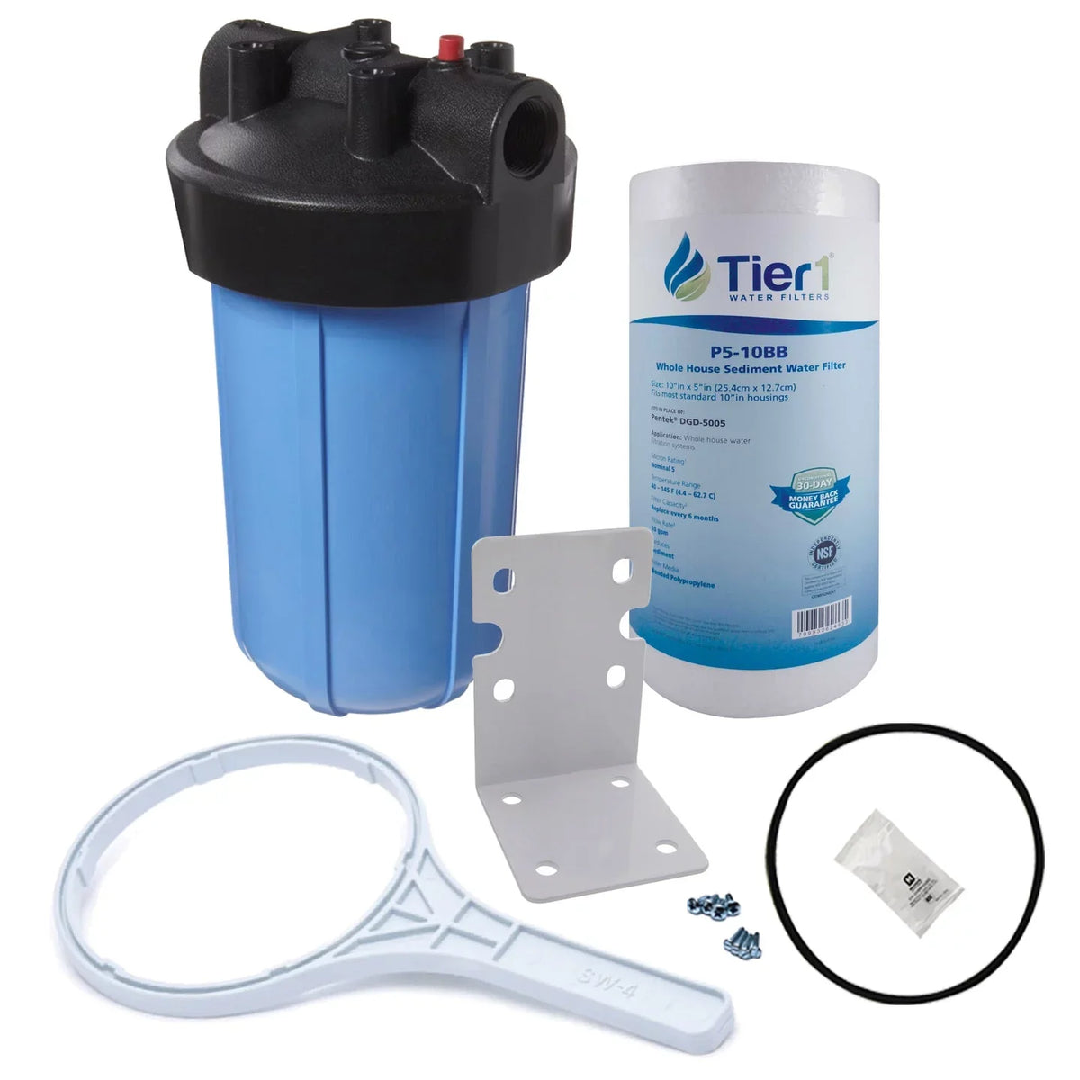 Tier1 5 Micron 10 Inch x 4.5 Inch Sediment Fluid Filter Replacement Cartridge Kit with 10 inch Big PP Housing and Pressure Release (1 inch Inlet/Outlet) | Compatible with DGD-5005, Home Liquid Filter