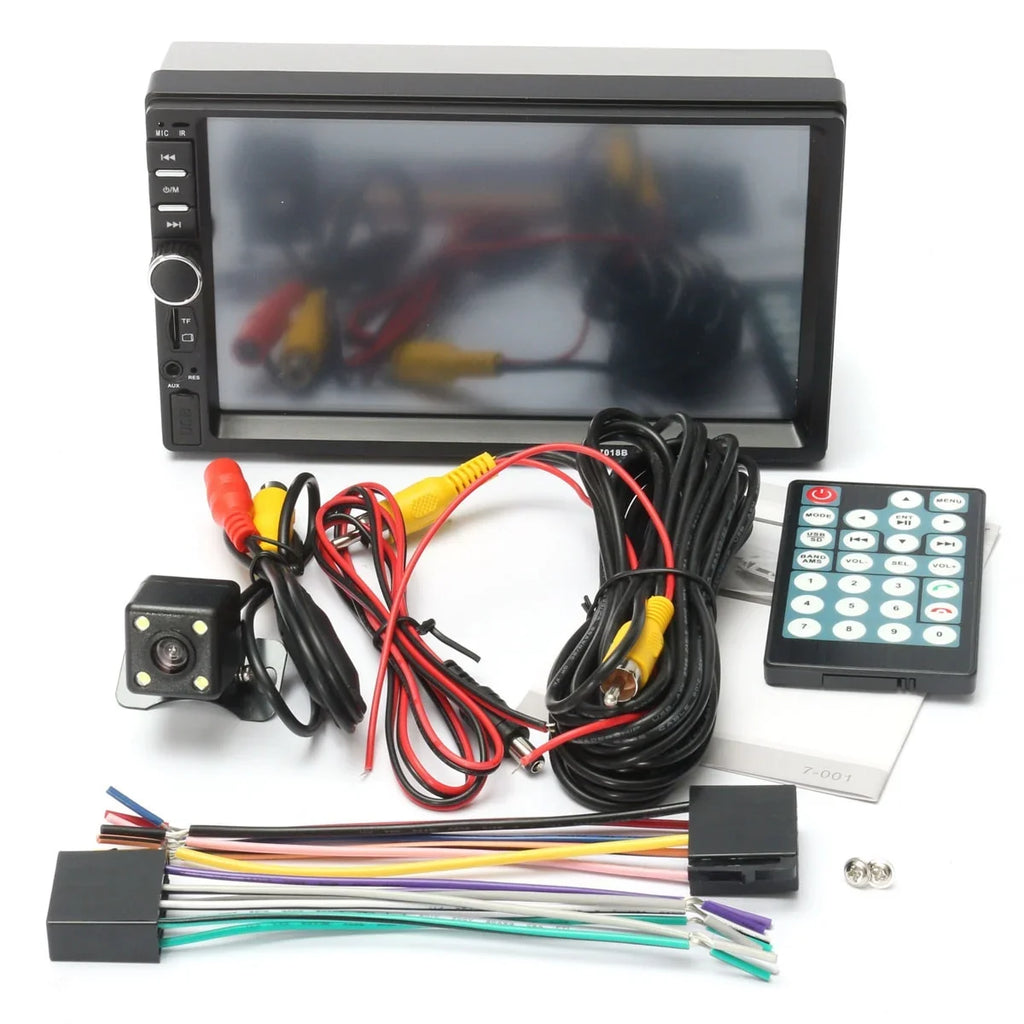 Car Radio Double Din Car Stereo 7 Inch Touch Monitor with Bluetooth Mirror Link USB FM Radio Audio Receiver with Backup Camera and Remote Control