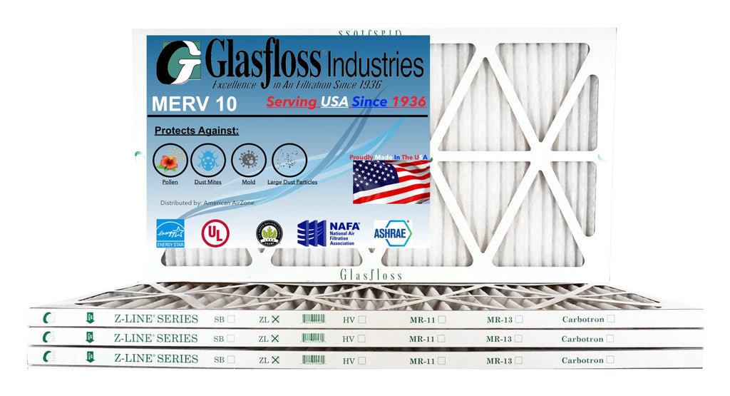 Glasfloss 20x30x1 - MERV 10 -Qty:4 - Furnace Air Filter - Made in USA (Actual Size: 19.5 x 29.5x7/8 inch)