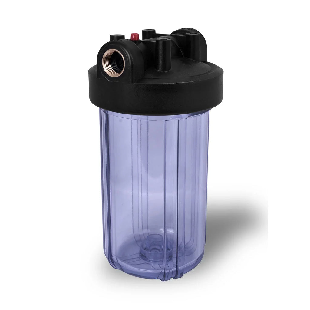 10" Transparent Big Blue Housing for Whole House Liquid Filtration System, 1 Brass Port & Mounting Hardware (3 pack)