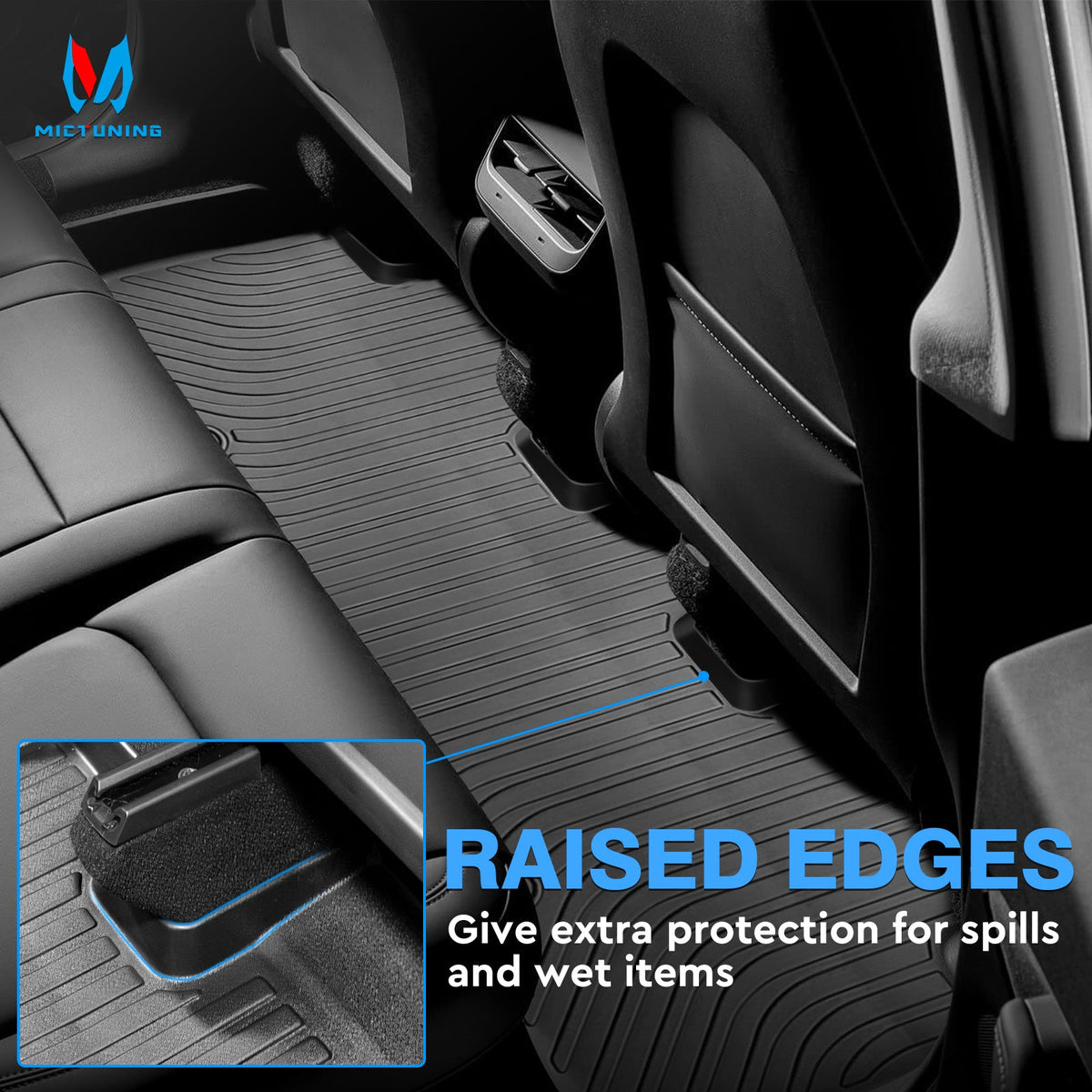 MICTUNING Floor Mats Compatible with Tesla Model Y 5 Seat 2021-2023, 1st, 2nd Row & Trunk Mat Liner Set Custom Fit, TPE Non-Slip All Weather Protection Fluid Non-Toxic, Black