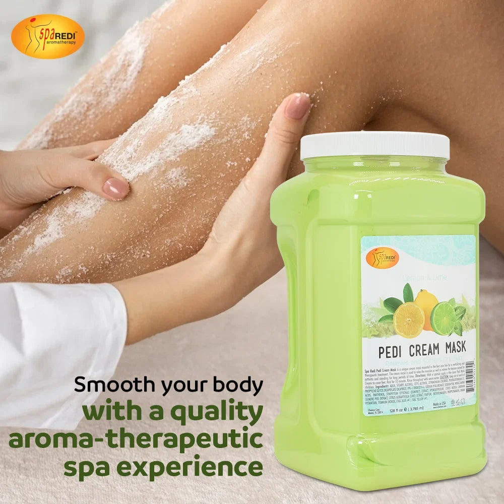 SPA REDI - Body and Foot Cream Mask, Lemon, 128 Oz - Pedicure Massage for Tired Feet and Body, Hydrating, Fresh Skin - Refurbished with Hyaluronic Acid, Amino Acids, Panthenol, Comfrey Extract