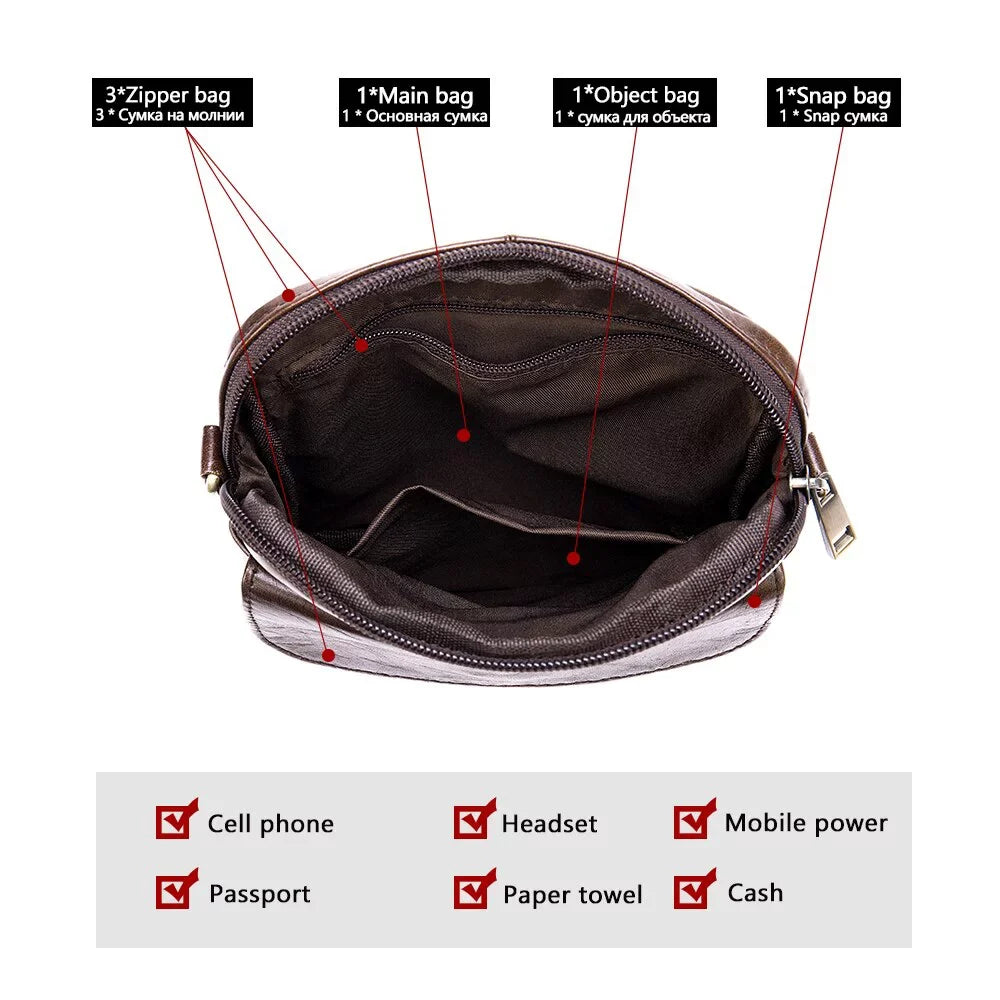 Men's Leather Shoulder Bag Small Men's Genuine Leather Bag for Men Mini Designer Bags Messenger Crossbody Bags Handbags