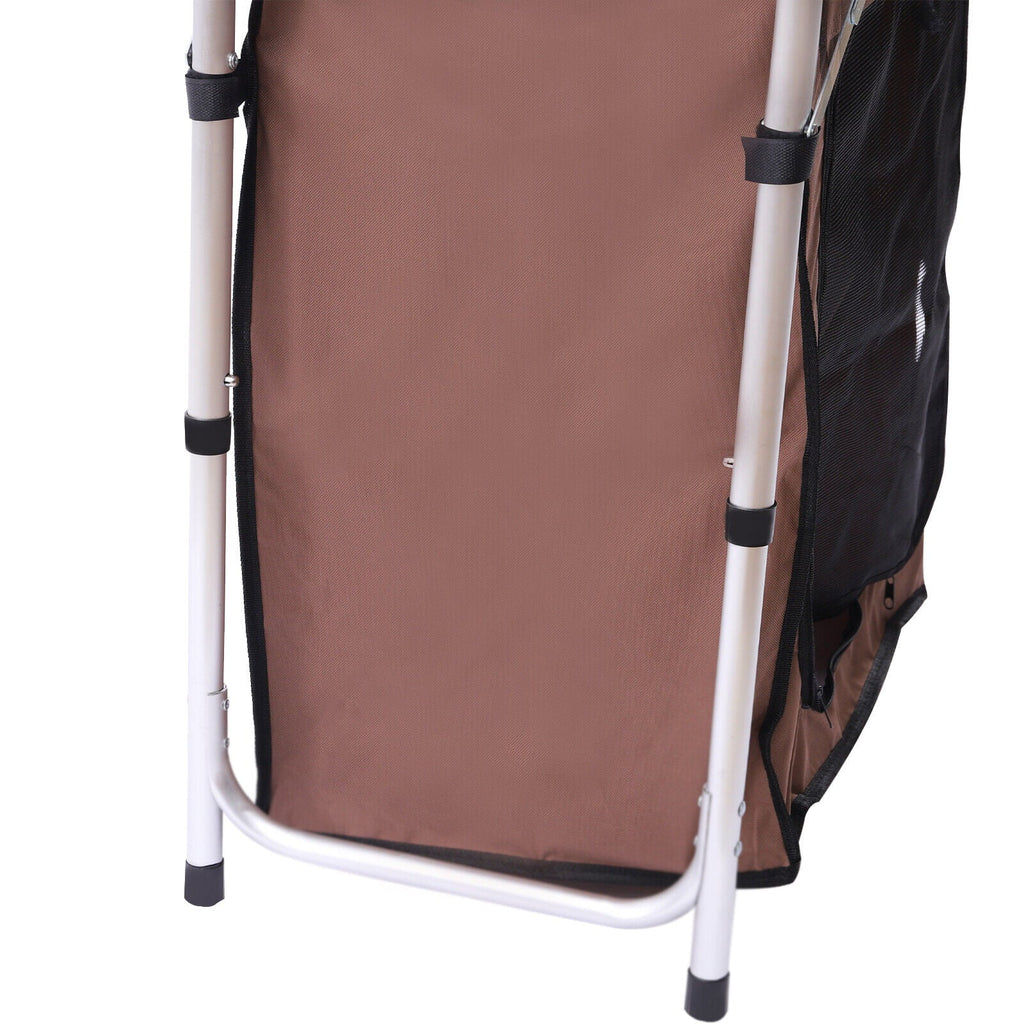 Folding Camping Station Portable Barbecue Table Rack+Brown Fabric Cover