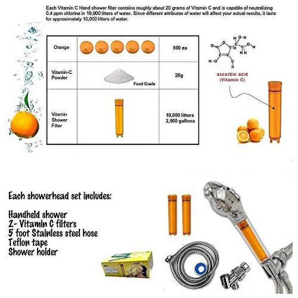 shower head with Liquid filter by - 2 shower filters included - removes up to 99.9% of chlorine and chloramines - low flow high pressure
