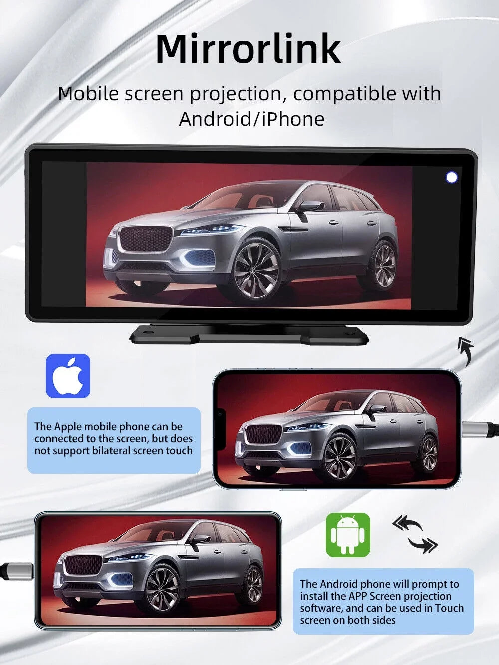Portable Car Stereo Wireless CarPlay & Android Auto, Car Radio 10.26" Monitor Bluetooth5.0, Mirror Link, Maps Navigation, Voice Control,AUX Cable Vehicles